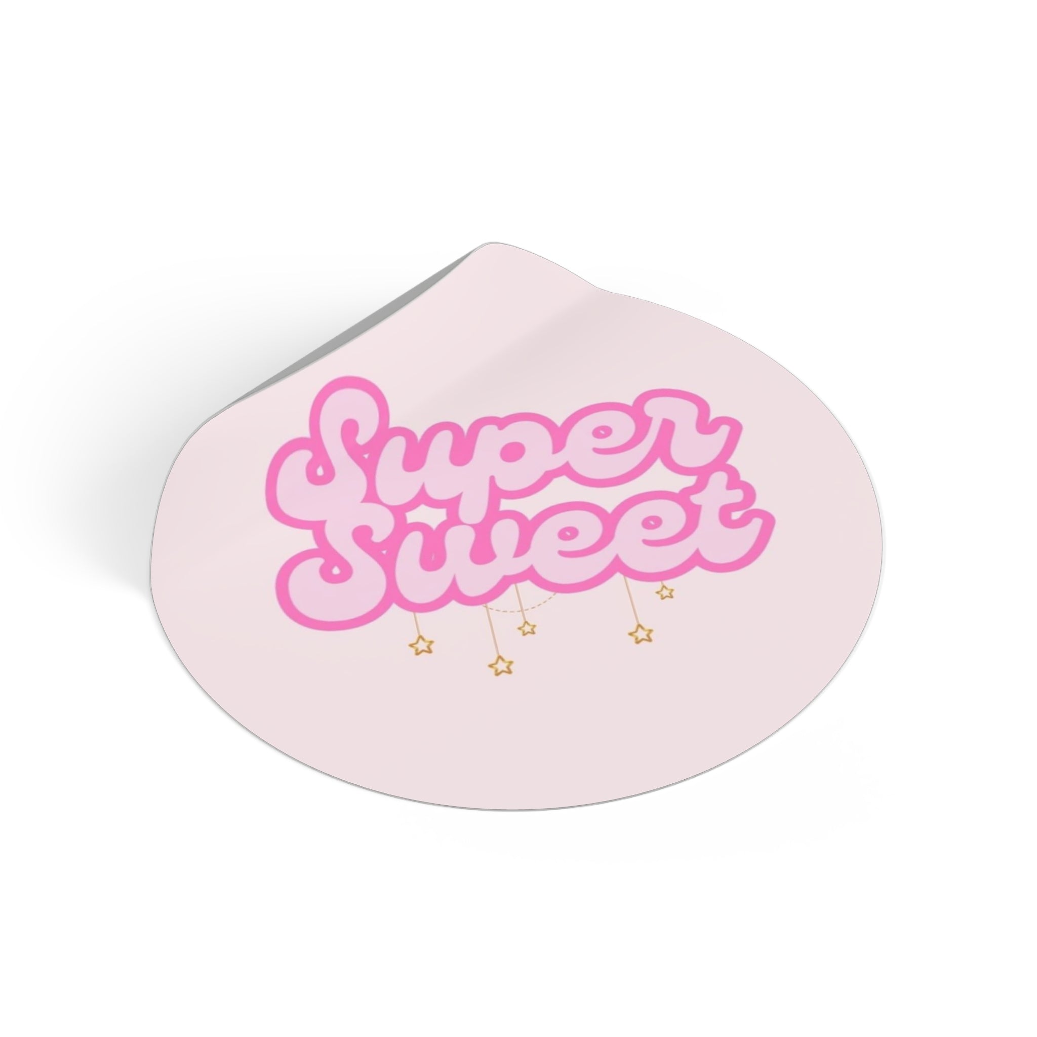"Super Sweet" | Round Vinyl Sticker | Pink with Hanging Stars | Diabetes Humor