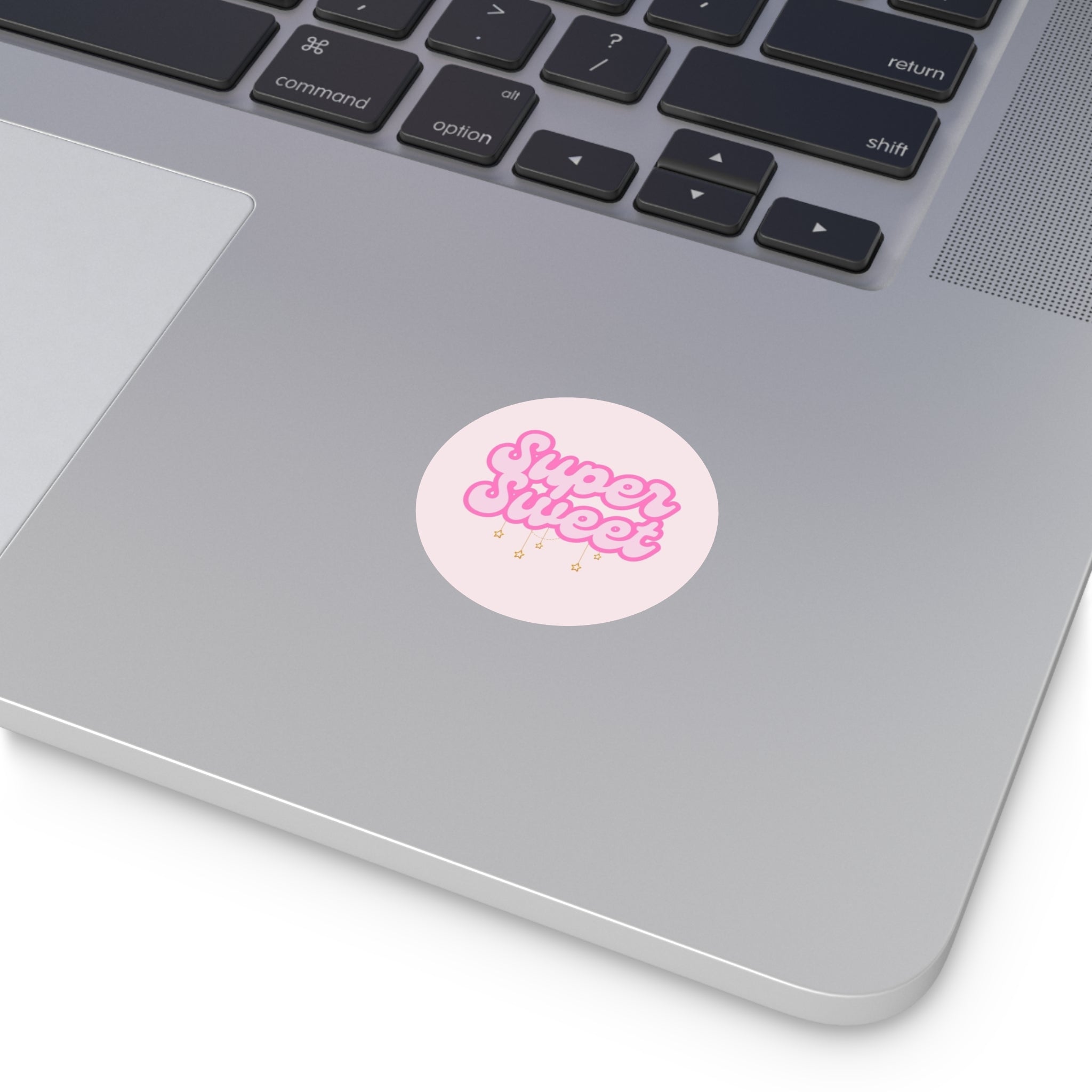 "Super Sweet" | Round Vinyl Sticker | Pink with Hanging Stars | Diabetes Humor