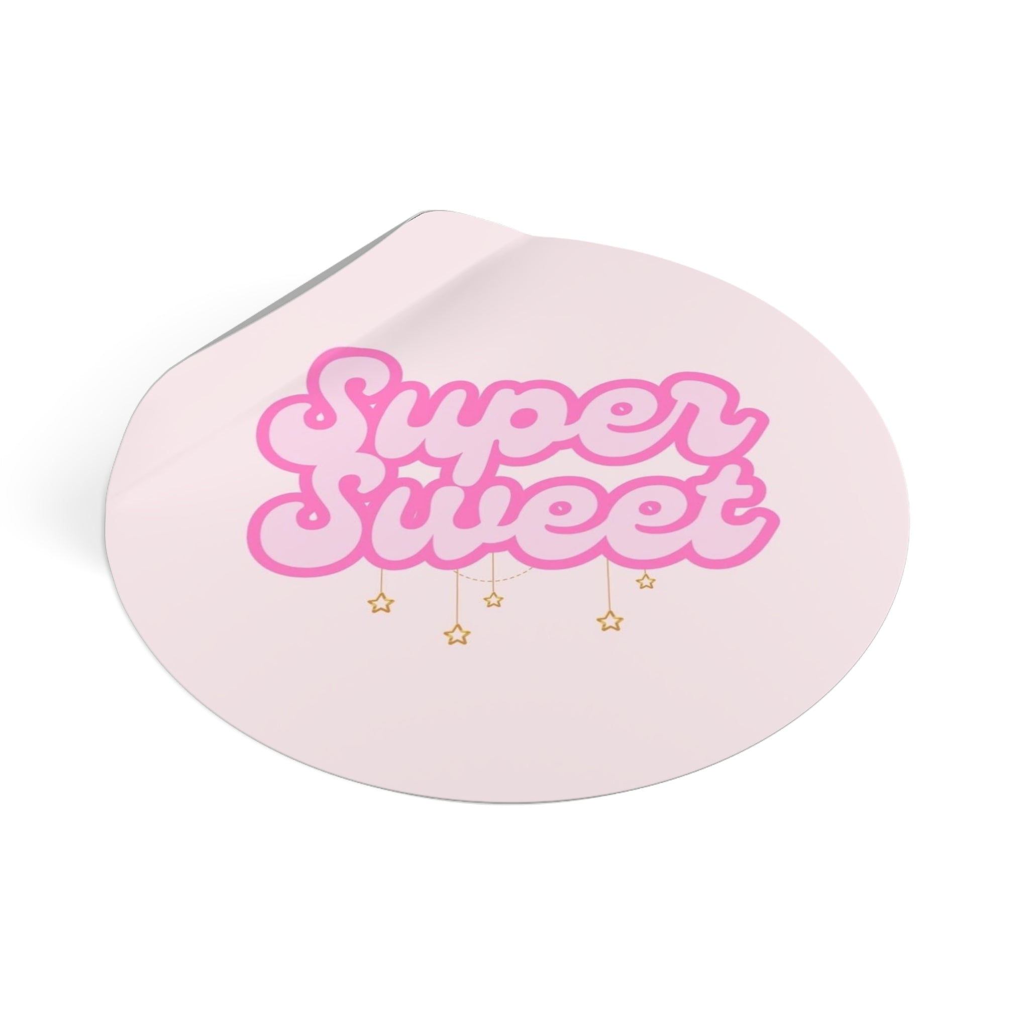 "Super Sweet" | Round Vinyl Sticker | Pink with Hanging Stars | Diabetes Humor