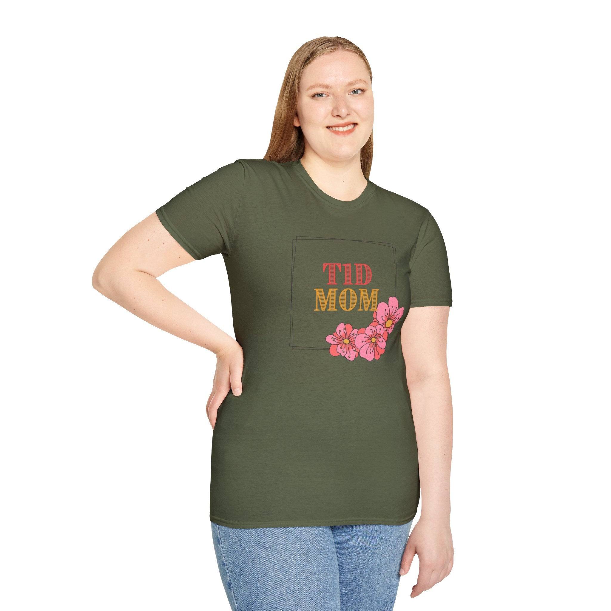 "TID Mom" | Type 1 Diabetes Mom Shirt | Floral T-Shirt — Retro Script & Pink Blossom Tee