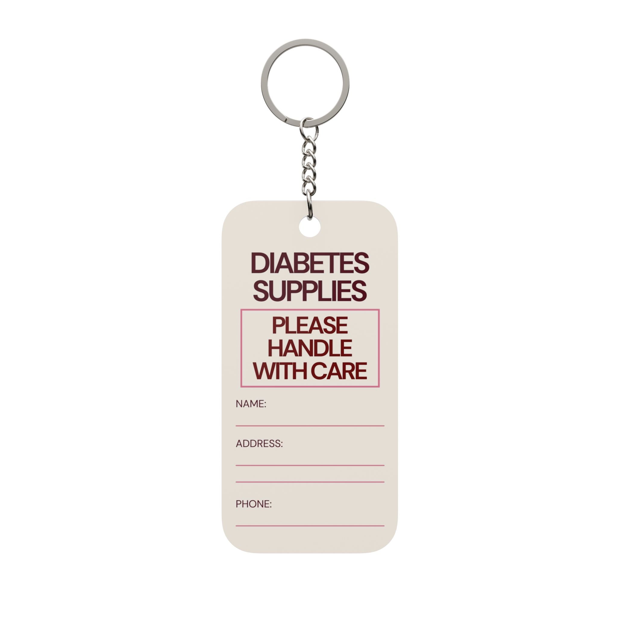 "Diabetes Supplies – Please Handle With Care" Tag | Diabetes Supplies Bag Tag