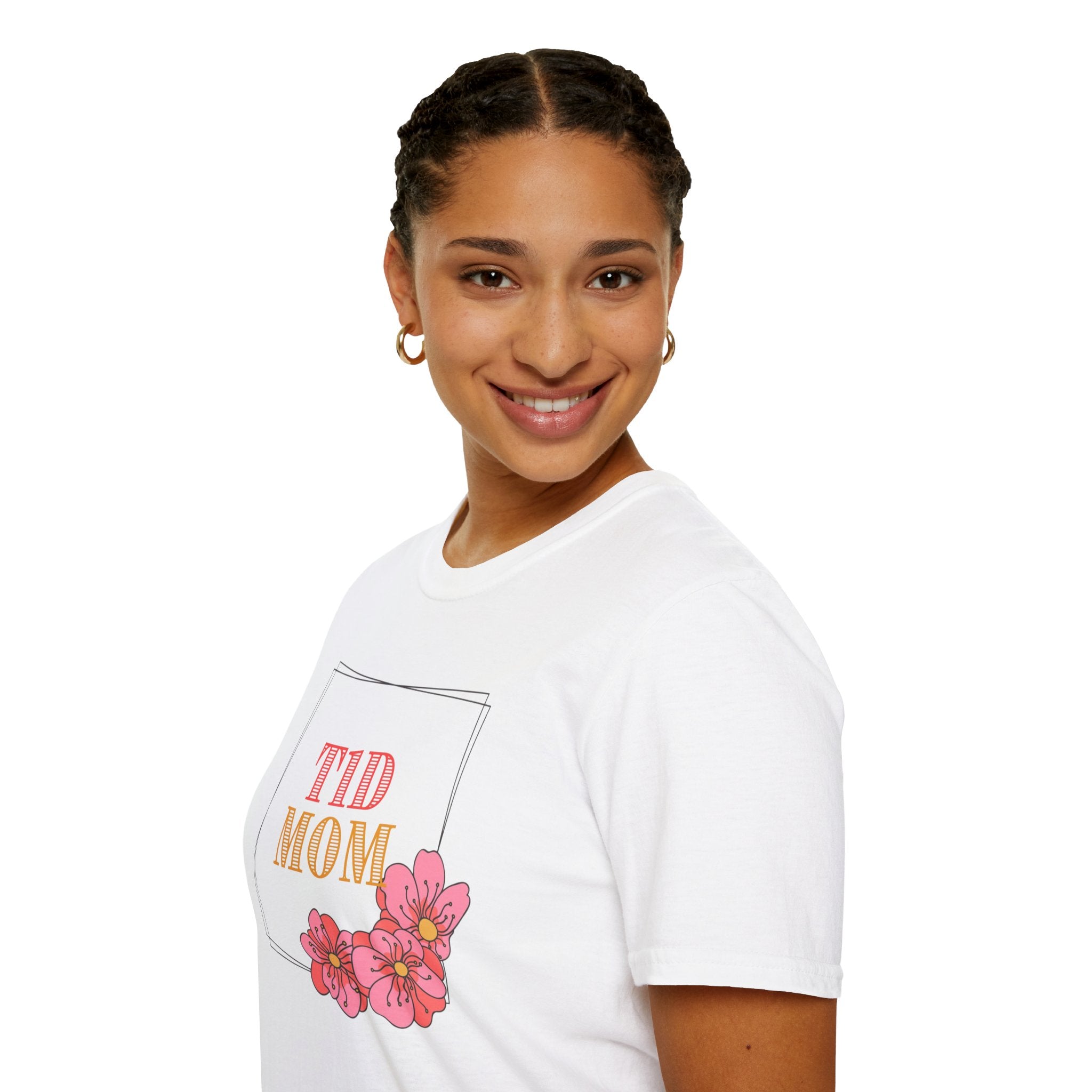 "TID Mom" | Type 1 Diabetes Mom Shirt | Floral T-Shirt — Retro Script & Pink Blossom Tee