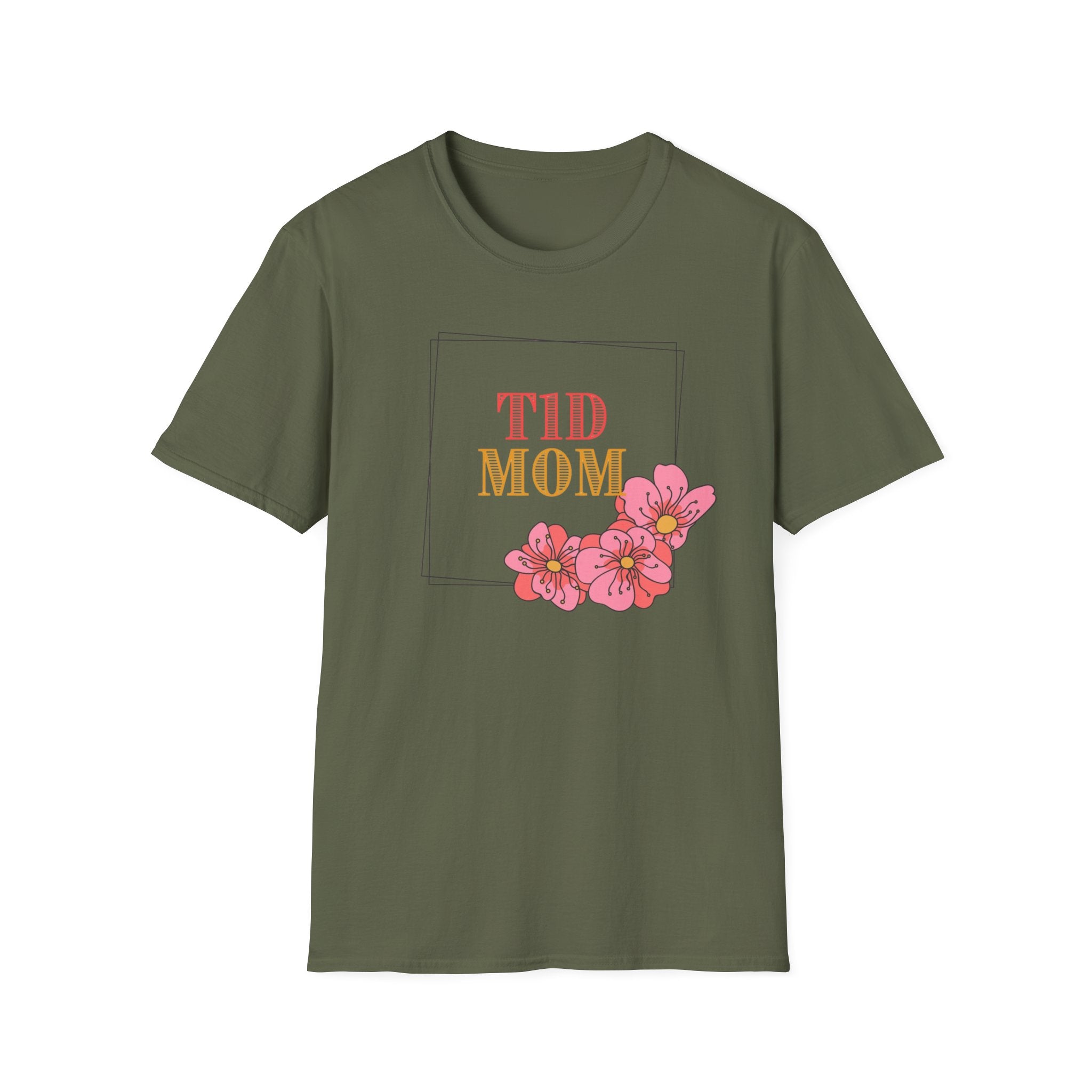 "TID Mom" | Type 1 Diabetes Mom Shirt | Floral T-Shirt — Retro Script & Pink Blossom Tee